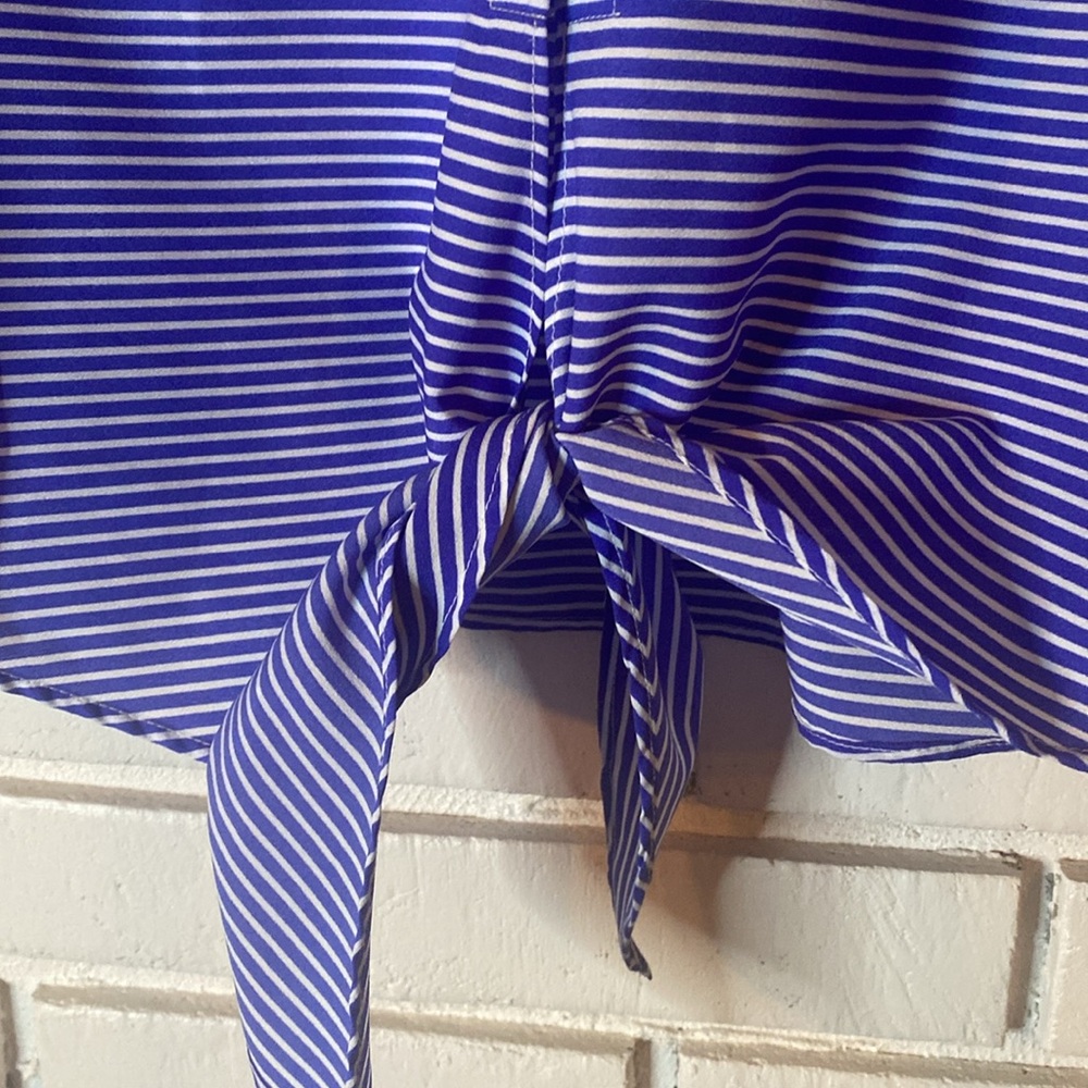 Talbots Striped Button Front Split Neck Blouse Ti… - image 3